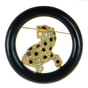 Kenneth Jay Lane KJL Crystal Panther Pin Brooch